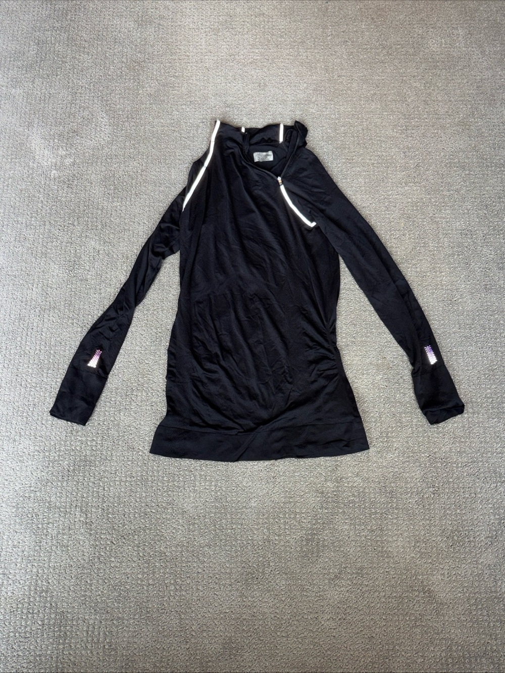 Black Long Sleeve Pullover Hoodie with White Trim Size L